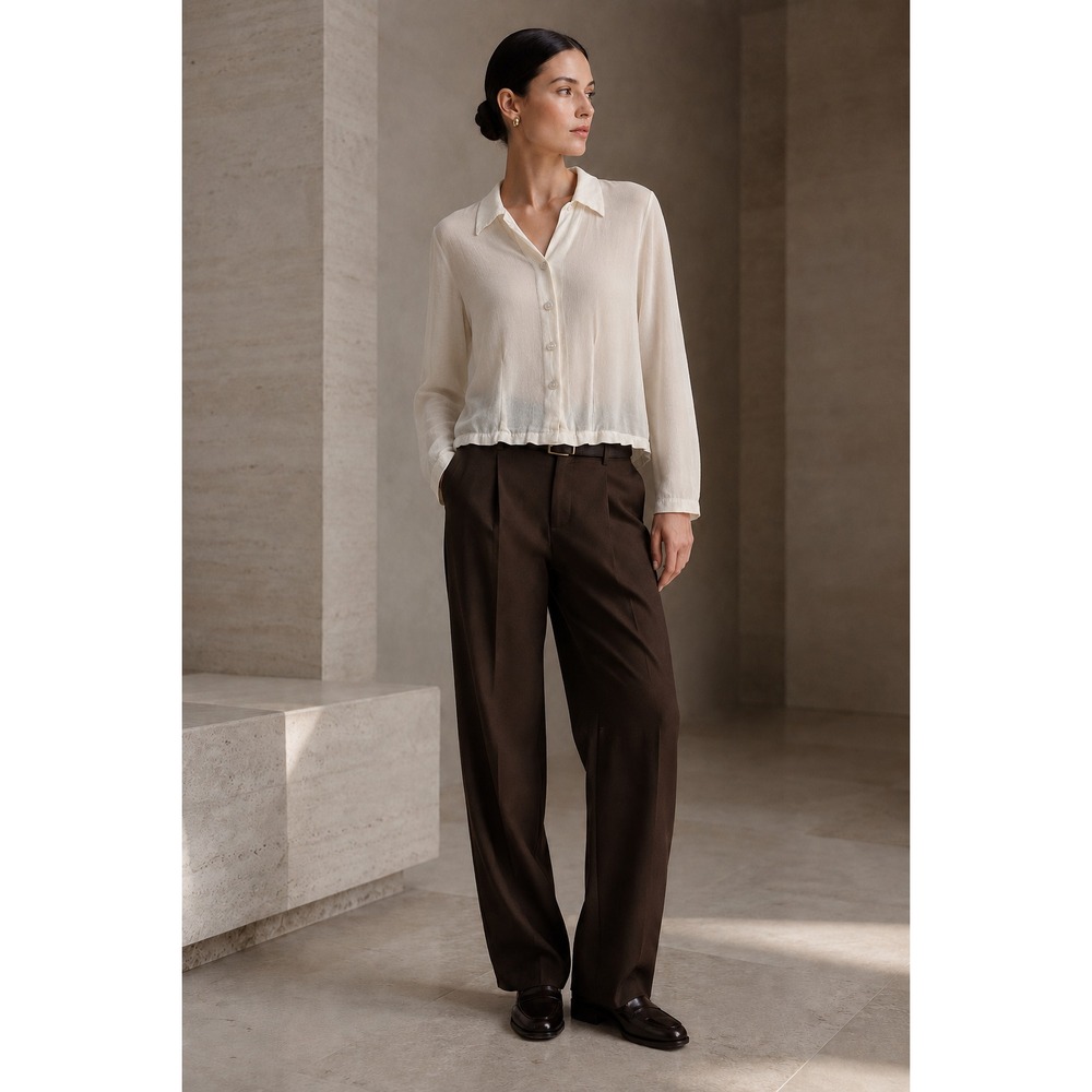 Cut Loose Shirt Women Sz S White Crepe Long Sleeve Relaxed Classic Quiet Luxury
